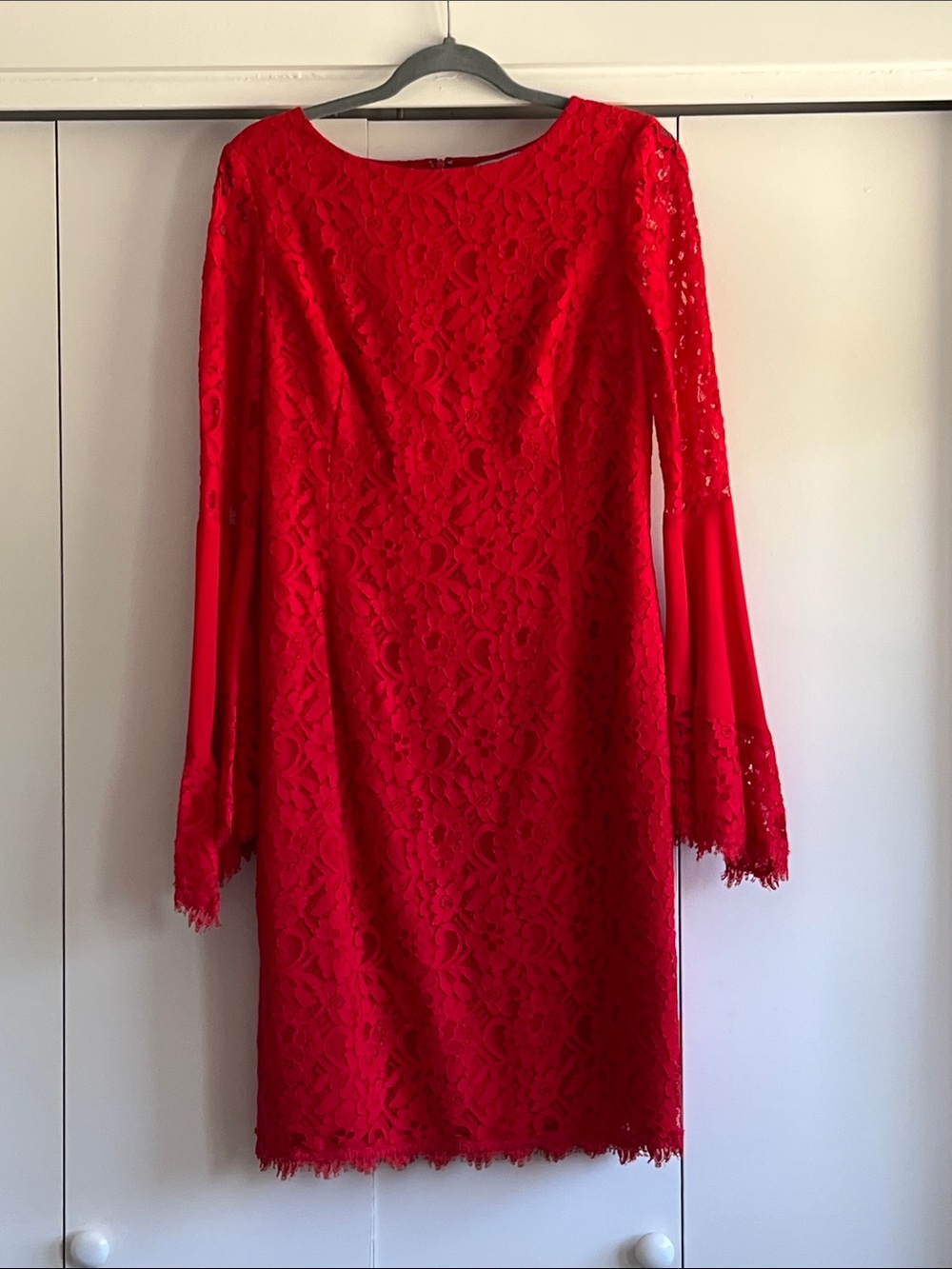 ANTONIO MELANI Red Lace Long Sleeve Dress